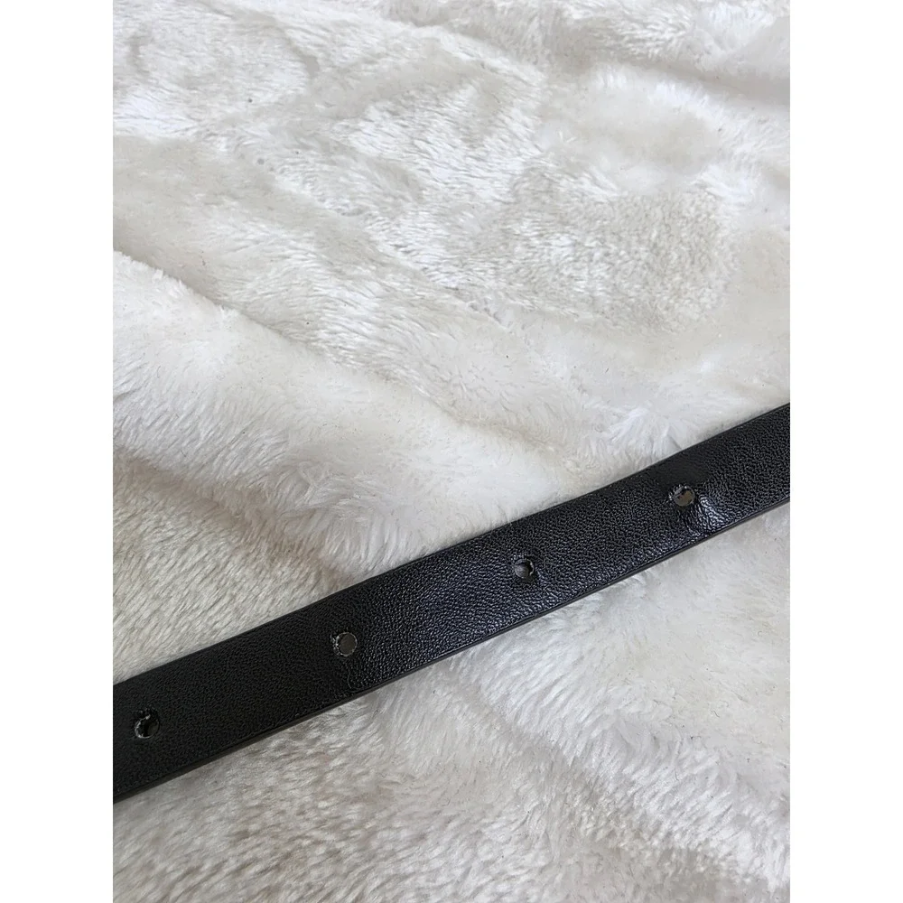 Womens Black Faux Leather Skinny Belt‎ Gold Buckle Adjustable Size 10